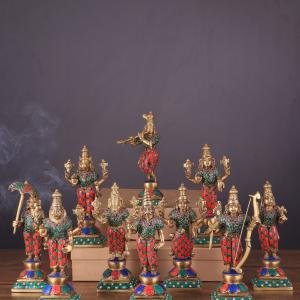 Brass Vishnu Dashavatar Idol Set | 10" Meenakari Stonework | 19kg Sacred Collection | Complete Avatar Series | Divine Art | Jaipurio